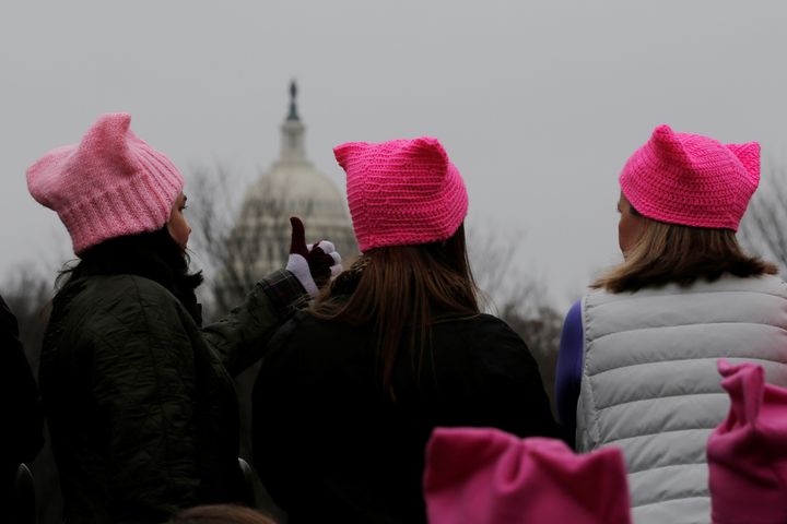 Women wearing the hats during the Washington women's march