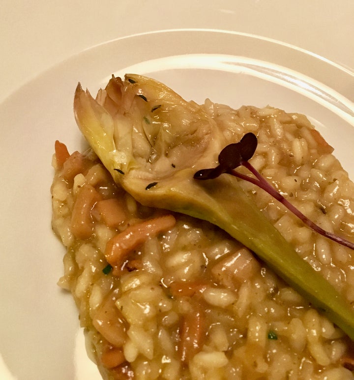 Risotto of squid and artichoke at the Savoy restaurant in the hotel