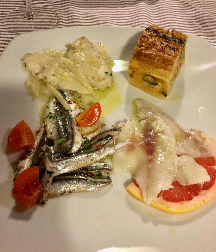 Warm and cold seafood antipasti at Osteria l’Istriano, Trieste