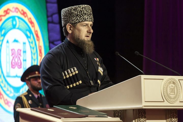 Ramzan Kadyrov, the head of the Chechen Republic, is seen being sworn into office in 2016 after being re-elected for a third term. Kadyrov has denied that there are any gay people in Chechnya.
