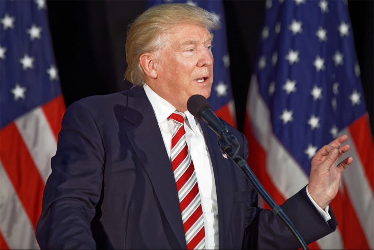 Republican Presidential candidate Donald Trump announces his childcare policy in September of 2016, just a month before an Ac