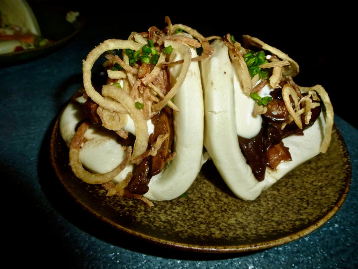 Test the Baos (steamed, filled soft Chinese buns shaped like a pillowed taco) and try the Shitake. 