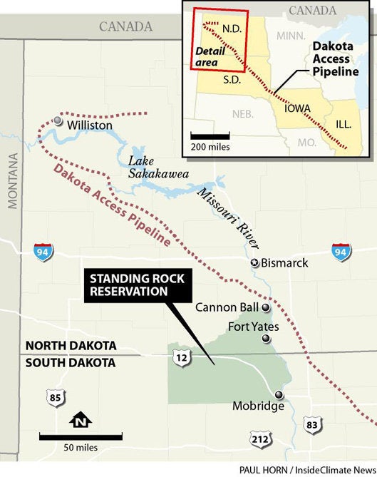 A map of the Standing Rock reservation in North Dakota.