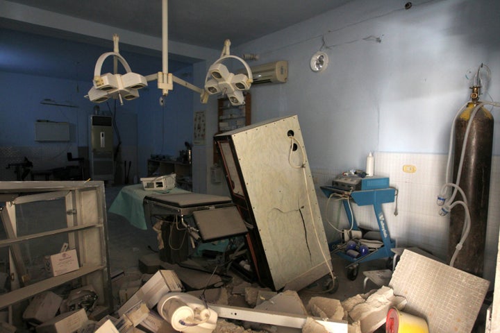 A view shows the damage inside Anadan Hospital, sponsored by Union of Medical Care and Relief Organizations, after it was hit by an airstrike in July 2016.