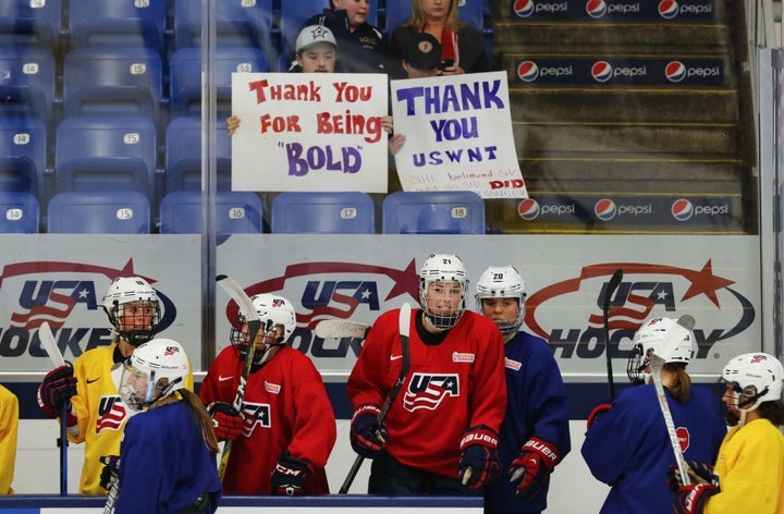 <p> Fans show their support during the U.S. women’s national team practice. </p>