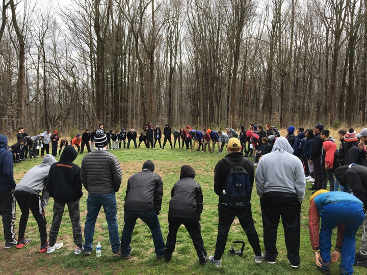 Willie O’Ree Skills Weekend participants engage in an Outward Bound group bonding session. 