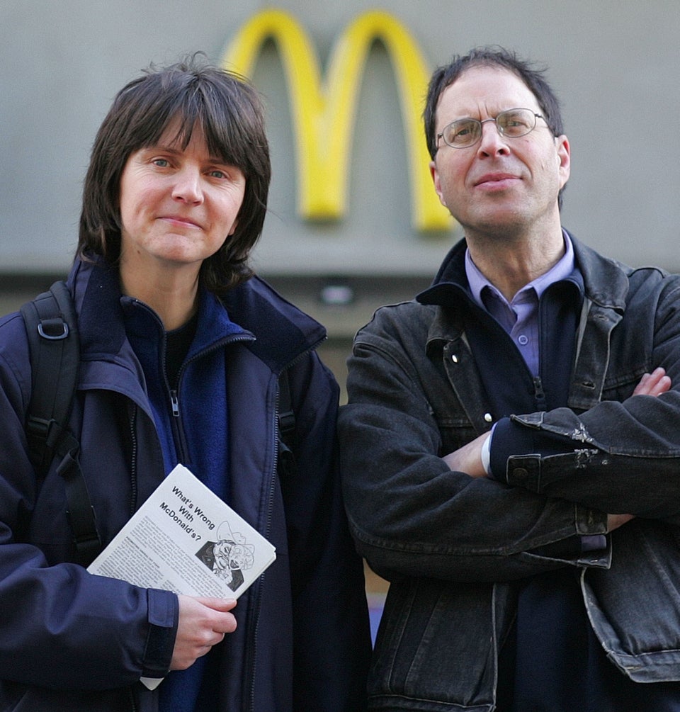 Helen Steel (L) and David Morris&nbsp;stand outside McDonald's restaurant in central London following...