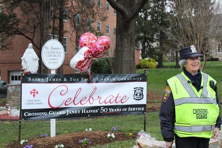 Janet Haines recently celebrated 50 years of service as a crossing guard in Falls Church, Virginia.