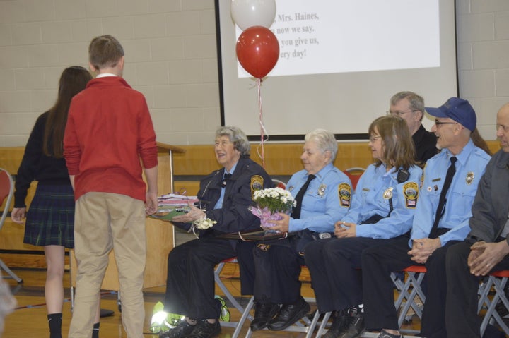 St. James Catholic School, which is near Haines' corner, surprised her with an assembly. Many people thanked her for her hard work.