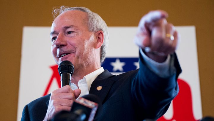 Arkansas Governor Asa Hutchinson speaks at a campaign rally in 2014.