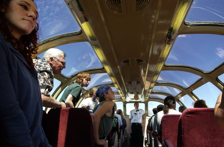 The Grand Canyon Railway features an upper level observation dome. 