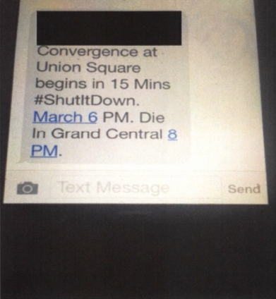 A screen shot of a phone shows the next location of a protest scheduled by Black Lives Matter organizers. The photo was sent