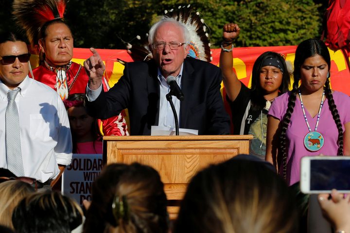 Sen. Bernie Sanders (I-Vt.) speaks at a rally to stop the Dakota Access Pipeline on Sep. 13, 2016.