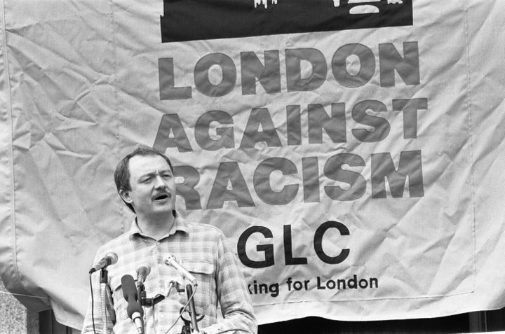 Ken Livingstone addressing the crowd at the London Against Racism rally in 1984.