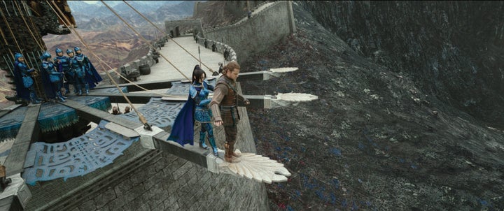 Commander Lin Mae (played by Jing Tian) trains William Garin (played by Matt Damon), stoking romantic tensions. 