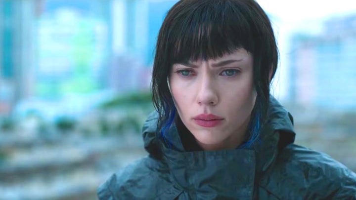 <p>The Major (played by Scarlett Johansson) finds out that she is actually Major Motoko Kusanagi in <em>Ghost in the Shell.</em></p>