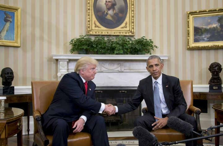 Donald Trump and Barack Obama shake hands last November