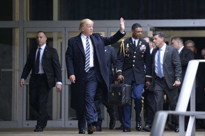 Trump leaves the CIA headquarters after speaking to 300 people on January 21.