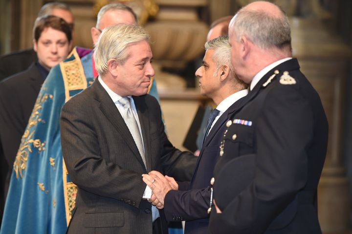 Mayor of London Sadiq Khan and Commons Speaker John Bercow are seen at the Service of Hope