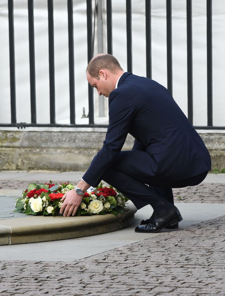Prince William lays a wreath in memory of those who lost their lives