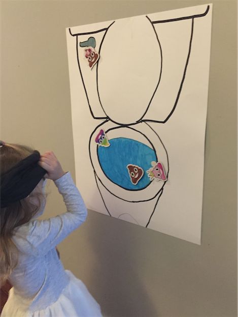 The party included a "pin the poop" activity.