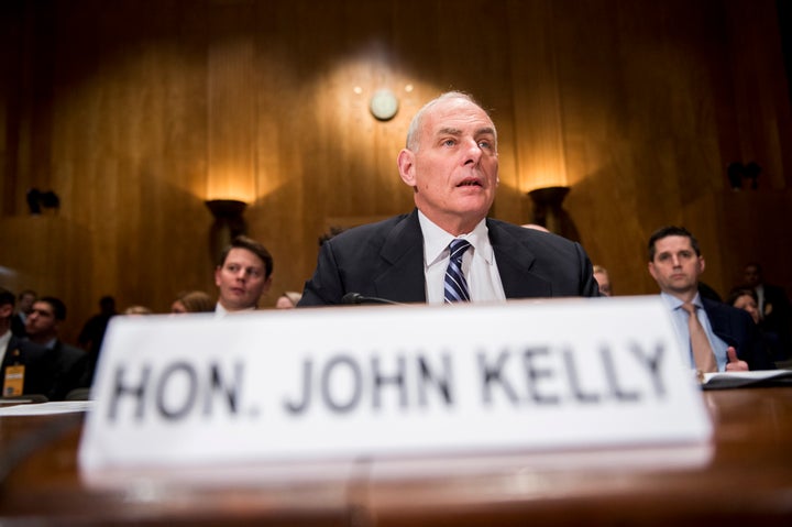 Secretary of Homeland Security John Kelly prepares to testify during the Senate Homeland Security and Governmental Affairs Committee on April 5, 2017.