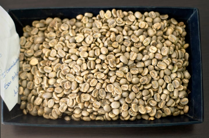 Green, unroasted coffee beans