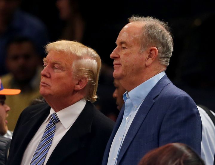 Donald Trump and Bill O'Reilly, pictured at a basketball game in New York in 2014