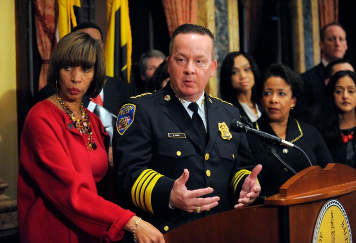 Baltimore City Police Commissioner Kevin Davis, along with Mayor Catherine E. Pugh and former Attorney General Loretta E. Lynch, announce on Jan. 12 an agreement on the Department of Justice Consent Decree concerning the police department's practices.