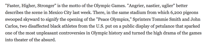 Excerpt from Time magazine piece written after the initial 1968 Olympics protest. 