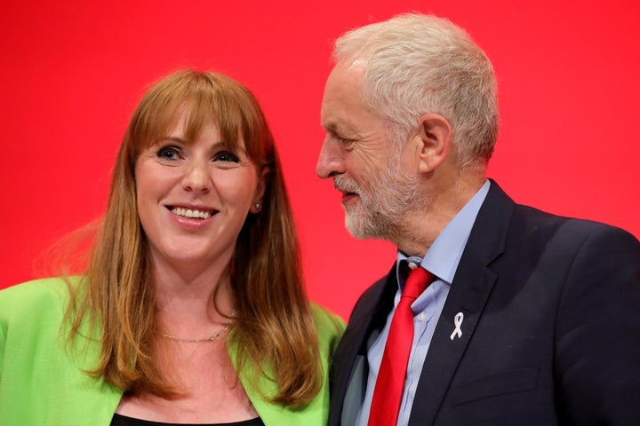 Shadow Education Secretary Angela Rayner and leader Jeremy Corbyn.