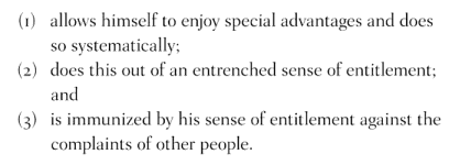 <p>The three characteristics of an asshole, from <em>Assholes: A Theory</em>. Weird how assholes can be immunized by their sense of entitlement yet still be anti-vaccination creeps.</p>