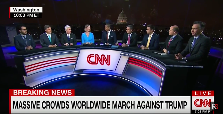 Great job, CNN - you crammed nine people onto your panel. You win (a prize for gimmicky, shallow, and nonsense-filled coverage)!