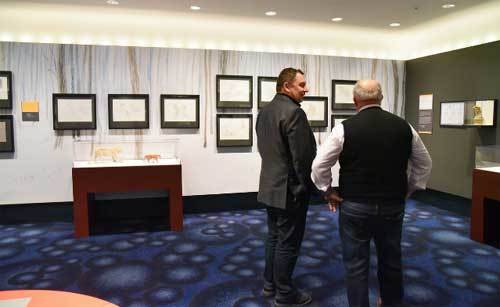 <p>Andreas Deja tours the “Mushka” portion of this exhibition with Michael Labrie, Head of Collections for The Walt Disney Family Museum.</p>