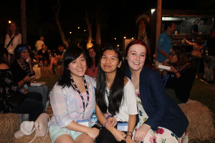 <p>Maya Nylund (right) with two other EF students, Tsz Yuet Cheung (left) and Pawita Sunthornpong (middle), at the Global Leadership Summit in Peru.</p>