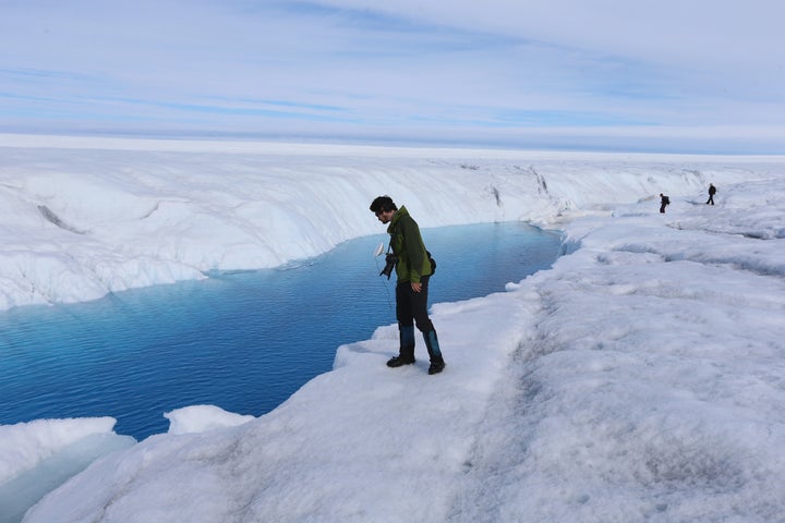 A meltwater stream on Greenland's ice sheet.