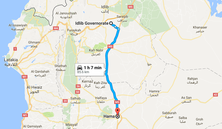 Hama is over an hours drive from Idlib