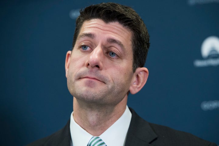 House Speaker Paul Ryan (R-Wis.) holds a news conference after a House Republican Conference meeting April 4. He says th