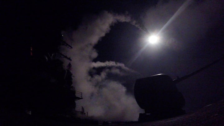 U.S. Navy guided-missile destroyer USS Porter deploys a cruise missile strike against Syria