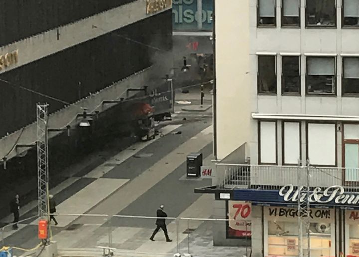 Devastation after a vehicle rammed into a crowd in Stockholm.