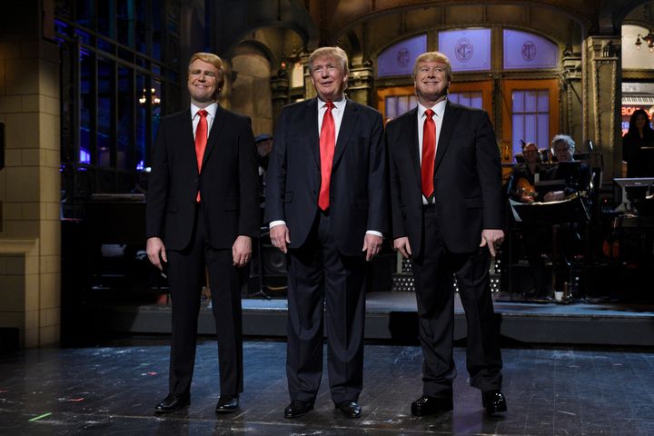 Taran Killam, Donald Trump, and Darrell Hammond on "SNL."