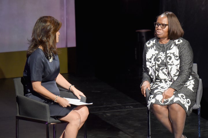 News achor Juju Chang Felicia Sanders speak during the Eighth Annual Women In The World Summit at Lincoln Center for the Perf