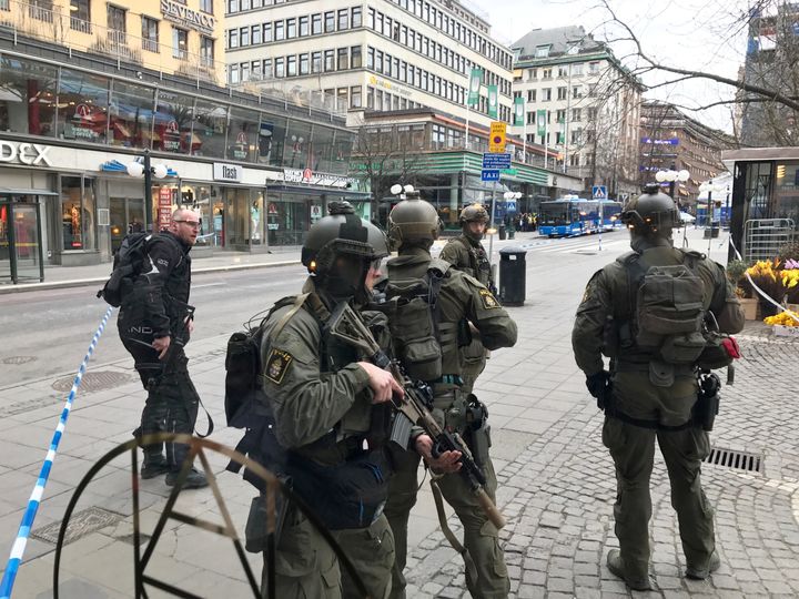 Sweden's police officers stand guard in central Stockholm