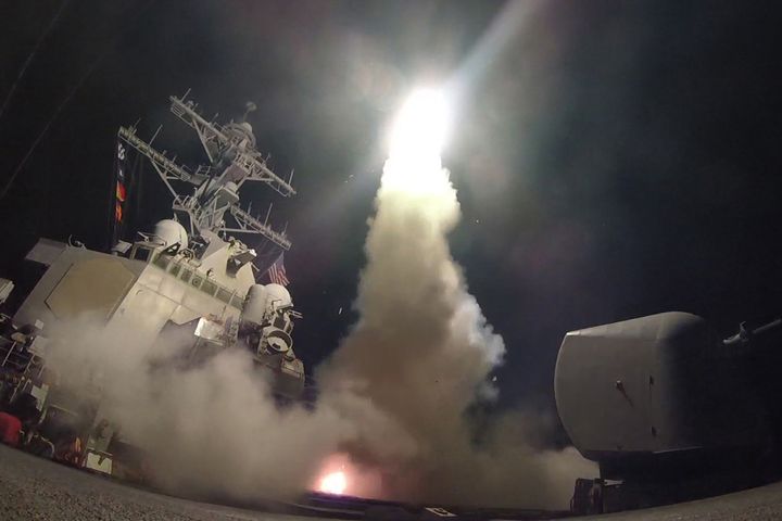 The guided-missile destroyer USS Porter conducts strike operations while in the Mediterranean Sea, April 7, 2017.