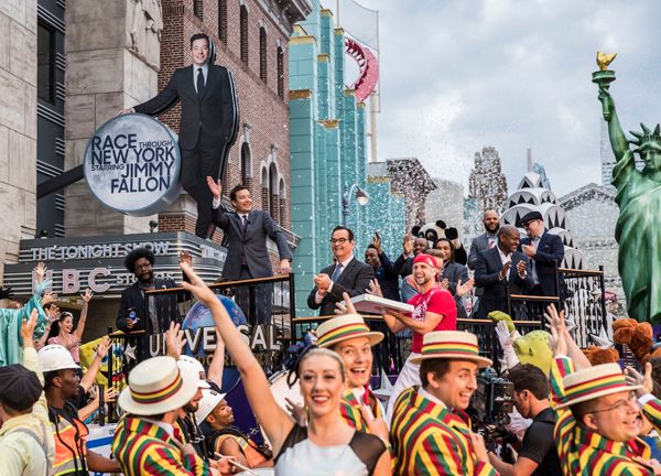 On April 6, 2017, Race Through New York Starring Jimmy Fallon officially opened at Universal Orlando Resort. Hundreds of fans and Universal characters joined Jimmy Fallon in celebrating the opening with a ticker tape parade and ribbon cutting © 2017 Universal Orlando Resort. All rights reserved. 