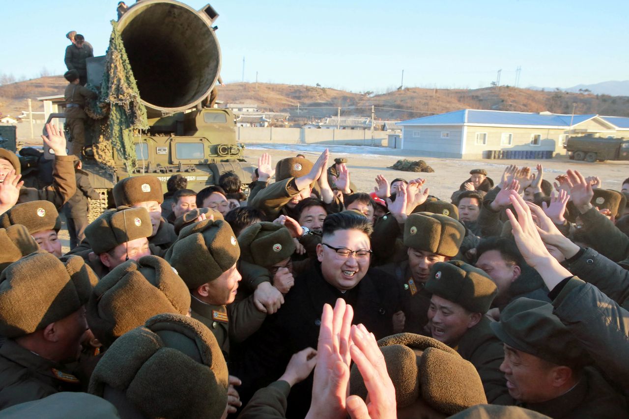 North Korean leader Kim Jong Un during the test fire of Pukguksong-2.