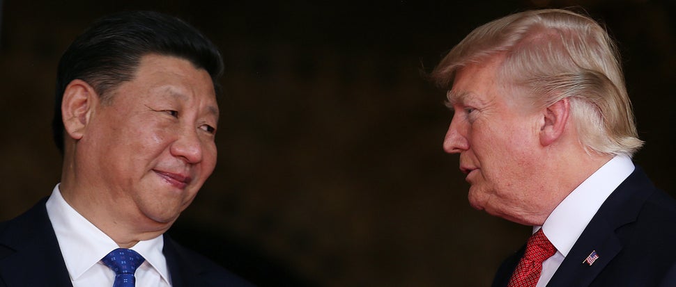 U.S. President Donald Trump welcomes Chinese President Xi Jinping at Mar-a-Lago in Palm Beach, Florida, on April 6, 2017.