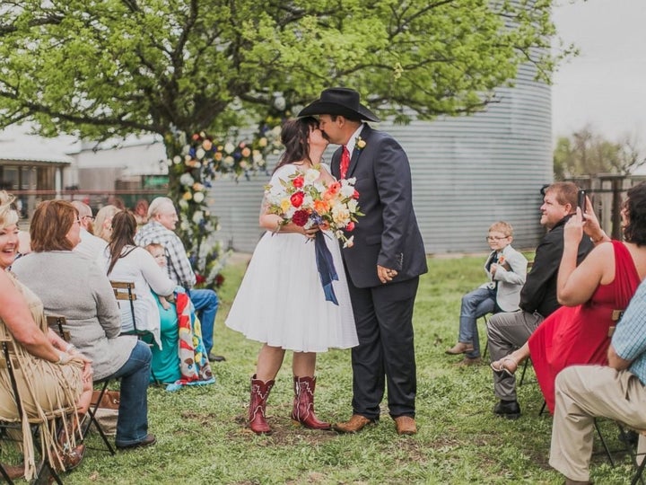 The bride and groom at their wedding ceremony. 