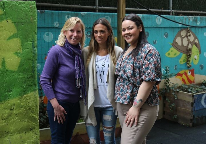 Jana Kramer meets with Lisa, a survivor of domestic violence herself, and Gimella, a young woman who witnessed violence in the home as a young girl and teen. Pictured here is the backyard where children play while living at a Safe Horizon domestic violence shelter. 