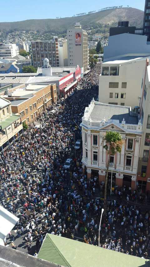 Protestors march in Cape Town.